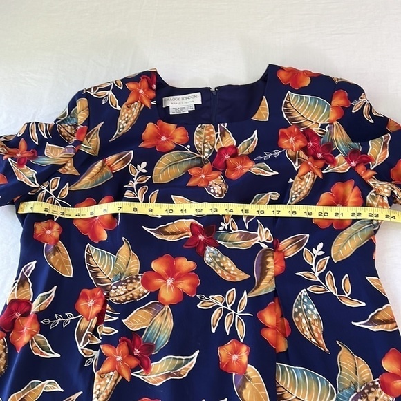 Maggy London Womens Petite SZ 20 Dress 100% Silk Blue Orange Autumn Wedding Fall - Picture 6 of 8